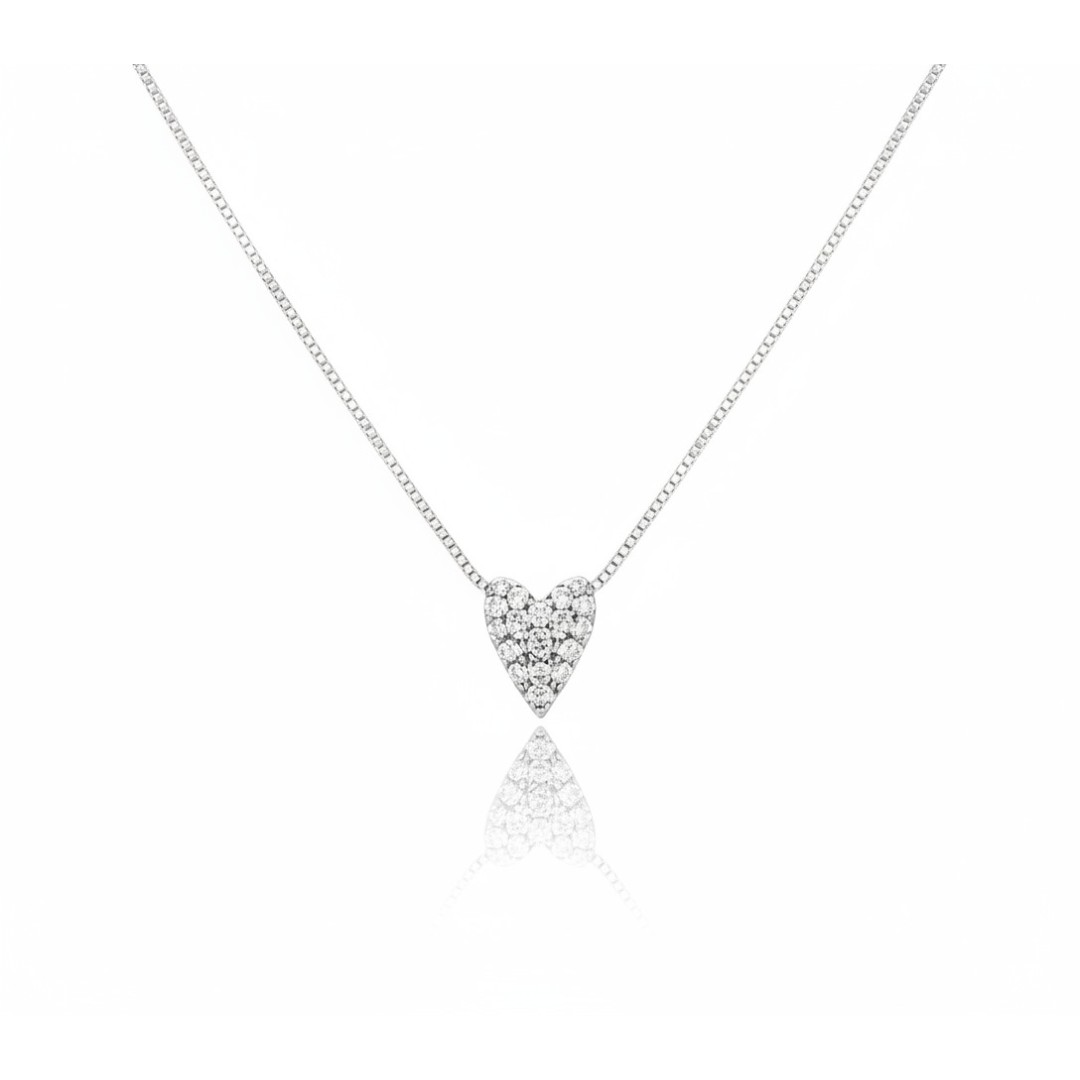 Colar coração puxadinho mini 0.8mm com zirconia corrente fininha 0.6